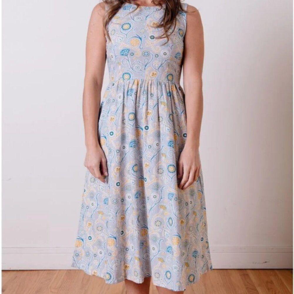 Mata Traders Sydney Midi Dress Blue Suzani Pockets Size Medium